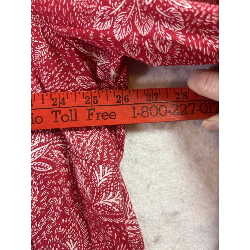 Foxcroft Women's 22 Button Up Red Floral Print Blouse L/SL Contrasting Cuffs - Picture 6 of 14